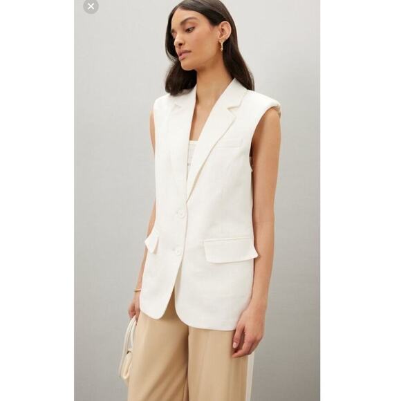 ENDLESS ROSE White Linen Blend Front Button Oversized Vest Blazer Size Small - Picture 3 of 8